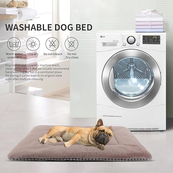 Reversible Dog Bed Mat with Plush and Corn Velvet,Soft Warm Pet Cushion, Dual Purpose Washable Sleeping Mattress Bed for Small Medium Large Dog and Cat XB004 (30"x20", Khaki)