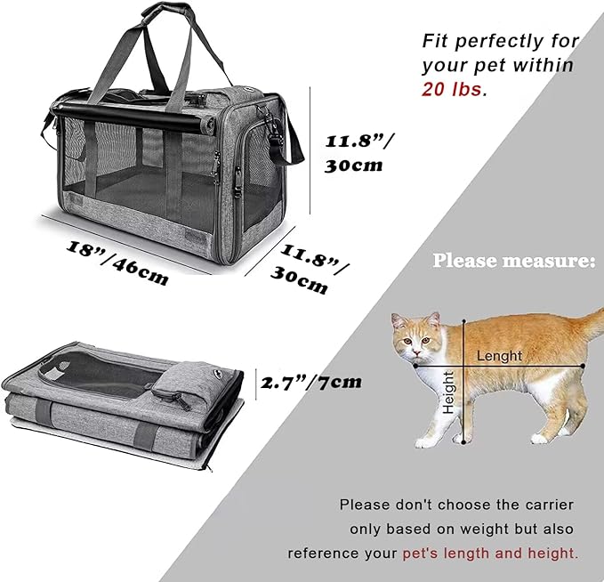 Pet Carrier for Large Cats, Soft-Sided Cat Carrier for Medium Big Cats and Puppy up to 20lbs, Washable Dog Carrier Privacy Protection for Home Outdoor Travel