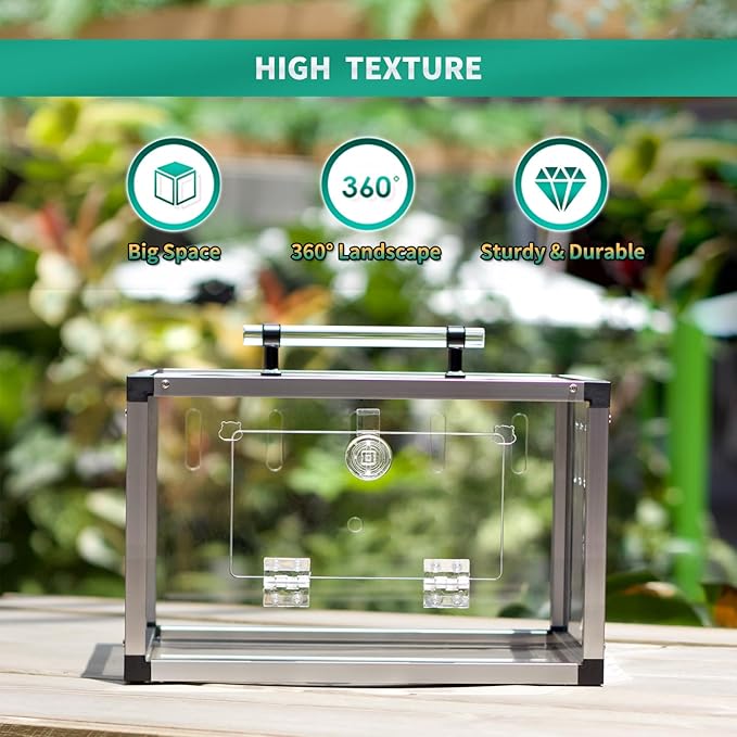 Small Animal Carrier, Travel Portable Carrier Cage, Hamster Cage with Aluminum Alloy Frame and Acrylic Boards for Guinea Pig Hedgehog Hamster Rat Parrot Bearded Dragon Lizard Reptile