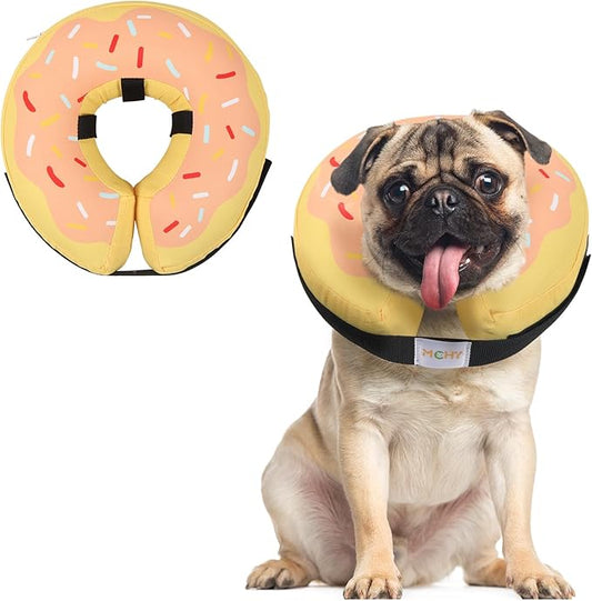 Waterproof Inflatable Dog Cone,Adjustable Recovery Collar for Dogs After Surgery,Prevent from Biting & Scratching,Not Block Vision (Donut Yellow M)