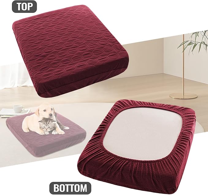 nanbowang Waterproof Dog Bed Covers Replacement Washable Pet Hair Easy to Remove, Dog Pillow Cover Quilted, Pet Bed Cover Lovely Puppy Bed Cover for Dog/Cat (32x44x6, Burgundy)