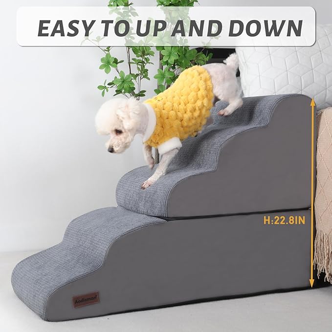 Dog Stairs and Ramp for High Bed, 5-Step Dog Steps for Small Dogs and Cats,Non-Slip Pet Stairs Suitable High Bed Climbing