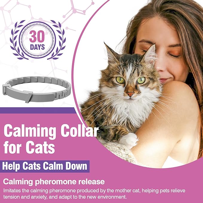 Calming Collar for Cats 4 Pack Calming Cat Collars Adjustable Soother Cats Calming Collars Anxiety Relief Stress Pheromone Collar for Cats Comfort Cat Calm Collars Lasts 30 Days Cats Calming Collar