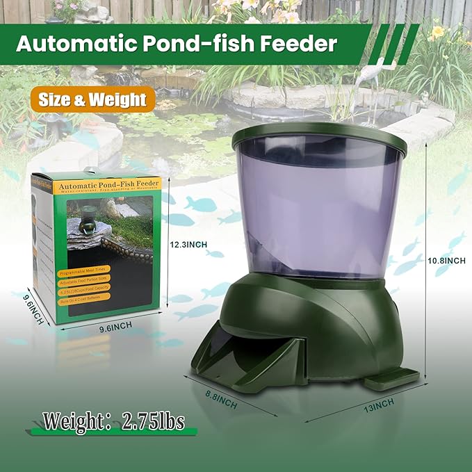 Pond Fish Feeder, Large-Capacity Automatic Fish Feeder, Outdoor Automatic Fish Feeder, Battery-Powered Automatic Fish Feeding Device, Timed and Quantitative Fish Feeding Device