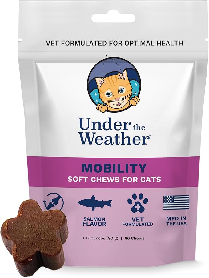 Under The Weather Pet Mobility Chews for Cats | Helps in Preventing Joint Issues | for Aging Cats Becoming Less Active | 60 Star Shaped Soft Chews