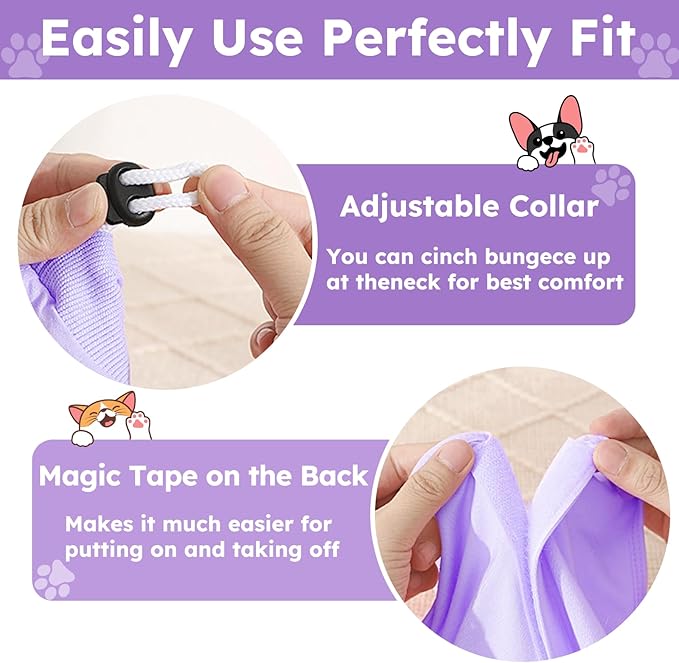 Cat Recovery Suit for Spay Abdominal Wound, Breathable Kitten Onesie for Cats After Surgery, Anti Licking Cat Cone Alternative, Pet Surgery Recovery Shirt-Purple(L)