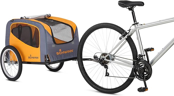 Schwinn Rascal Bike Dog Trailer, Carrier for Small and Large Pets, Easy Folding Cart Frame, Quick Release Wheel, Universal Bicycle Coupler, Washable Non-Slip Lining