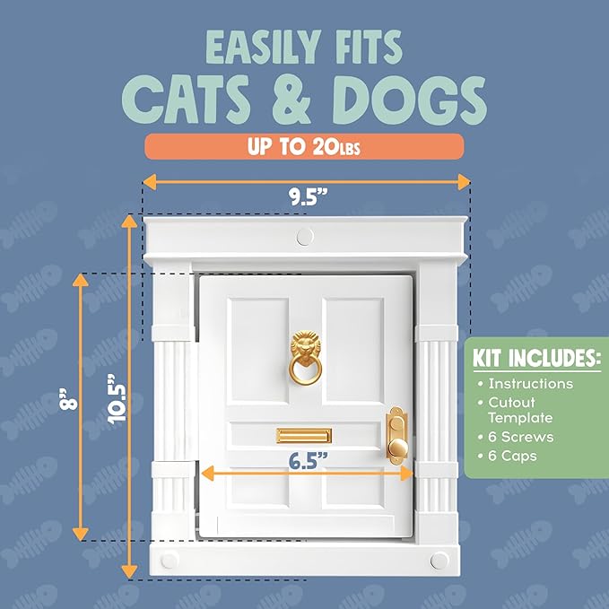 Beacon Hill Interior Cat Door White with Gold Accents - Durable Indoor Cat Door for Tall Cats or Dogs, No Flaps, Easy DIY Pet Door, Spacious Large Kitty Door for Cats Up to 20 lbs, by Purrfect Portal