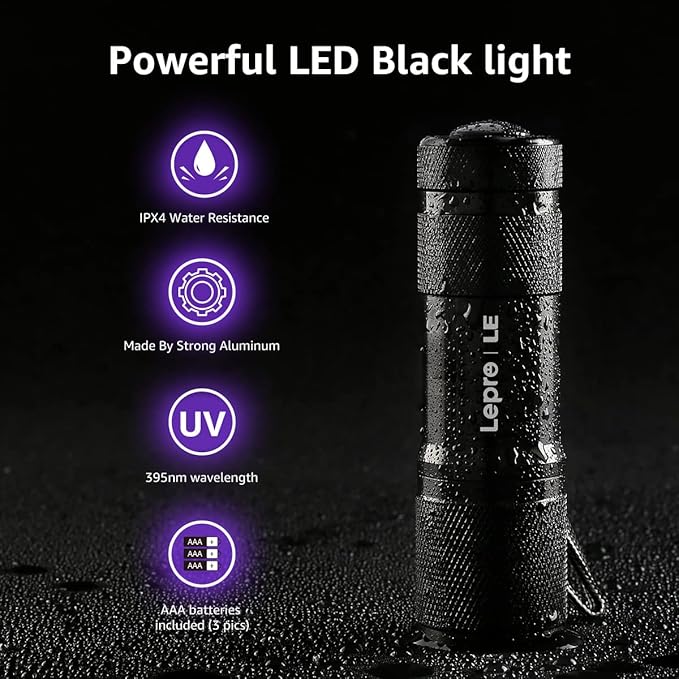 Lighting EVER Black Light Flashlight, Small UV Lights 395nm, Portable Ultraviolet Light Detector for Invisible Ink Pens, Dog Cat Pet Urine Stain, AAA Batteries Included