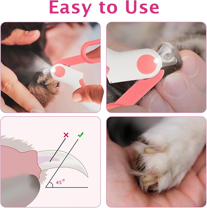 Small Animals Nail Clippers with LED Lights to Avoid Excessive Cutting and Razor Sharp Blades - Professional Claw Trimmer for Tiny Dog Cat Kitten Bunny Rabbit Bird Guinea Pigs Ferret Hamsters (Pink)