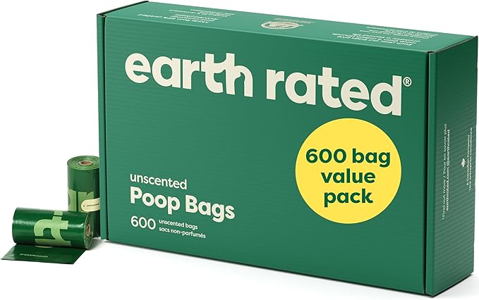 Earth Rated Dog Poop Bags Value Pack, Leak-Proof and Extra-Thick Pet Waste Bags for Big and Small Dogs, Refill Rolls, Unscented, 600 Count