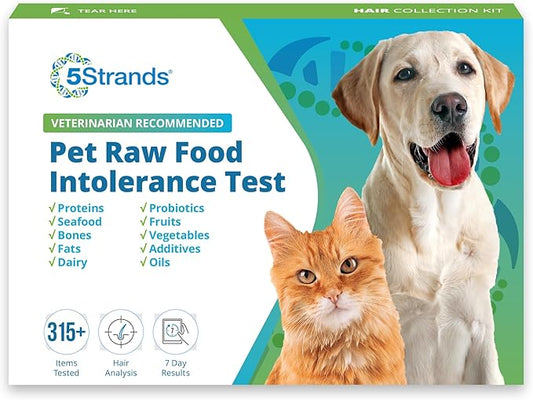 5Strands Pet Raw Food Intolerance Test, at Home Sensitivity Test for Dogs & Cats, 312 Items, Hair Analysis, Accurate for All Ages and Breed, Results in 5 Days - Chicken, Beef, Duck