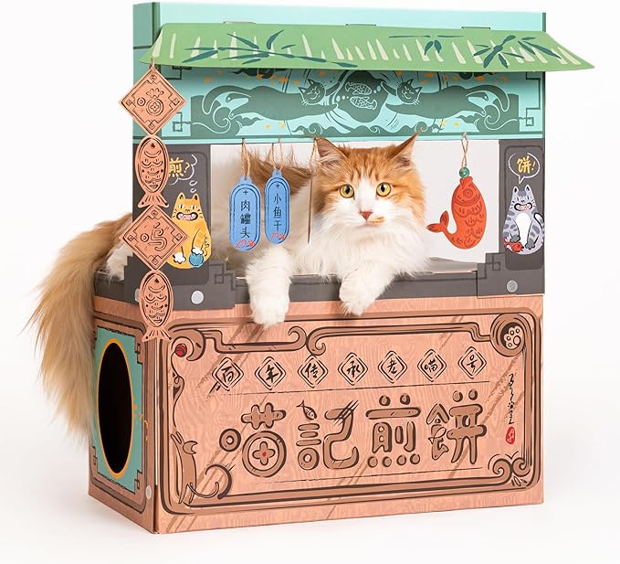 Cat Beds for Indoor Cats, Cardboard Cat House with Scratchers, Pancake Shop, Large Sturdy Cat Furniture Condo Cave Tent, Easy to Assemble Pet Toys Accessories Stuffs, Bunny Small Animals