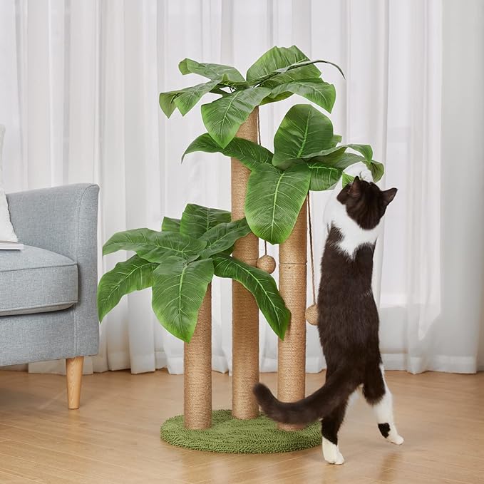 31.5Inch Cat Scratching Post,Cat Scratcher Tree with 3 Scratching Poles & 2 Interactive Dangling Balls,Cats Scratching Posts for Indoor Kitten & Adult Cats