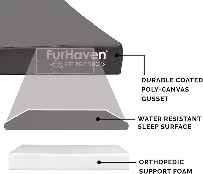 Furhaven Water-Resistant Orthopedic Dog Bed for Large Dogs w/ Removable Washable Cover, For Dogs Up to 125 lbs - Indoor/Outdoor Logo Print Oxford Polycanvas Mattress - Stone Gray, Jumbo Plus/XXL