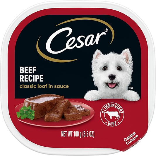 CESAR Adult Wet Dog Food Loaf in Sauce Beef Recipe, 3.5 oz. Easy Peel Trays, Pack of 24