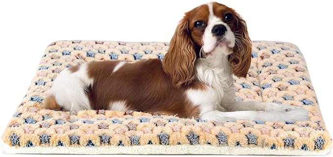 Mora Pets Dog Bed Crate Pad Ultra Soft Pet Bed with Cute Star Print Washable Crate Mat for Large Medium Small Dogs Reversible Fleece Dog Crate Kennel Mat Cat Bed Liner 23 x 18 inch Brown