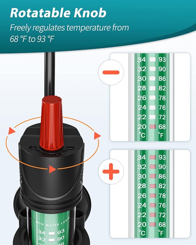 Uniclife Aquarium Heater 25W/50W/100W/200W Adjustable Submersible Heating Rod with Electronic Thermostat LED Indicator Light and Thermometer Sticker for Freshwater Marine Fish Tanks