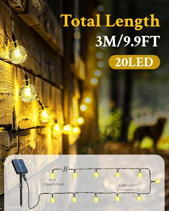 Dog House Decor Solar String Lights 500mAh, Pet Supplies Decor with Battery String Lights for Cat Bed Pet House, Outdoor Dog Shelter Lights, 9.9ft 20 LED String Lights 8 Modes for Pets House Decor