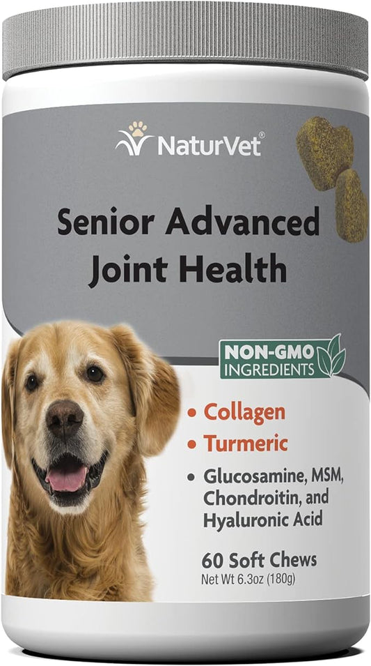 NaturVet Senior Advanced Joint Health Dog Supplement – Includes Glucosamine, MSM, Chondroitin, Collagen – Helps Supports Canine Joint Health Function – 60 Ct. Soft Chews