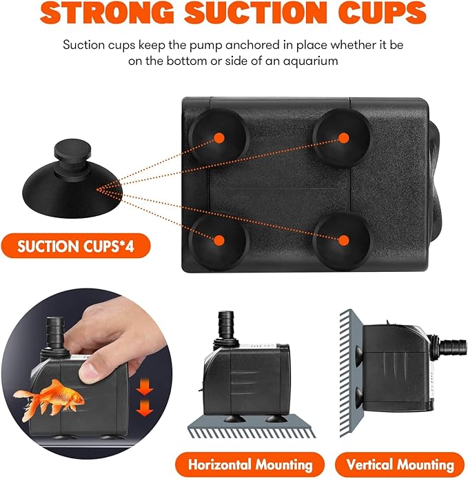 Simple Deluxe 160GPH Submersible Water Pump (600L/H, 8W) with Adjustable Intake, 4.3ft High Lift, 2 Nozzles, Perfect for Fish Tank, Pond, Aquarium, Hydroponics