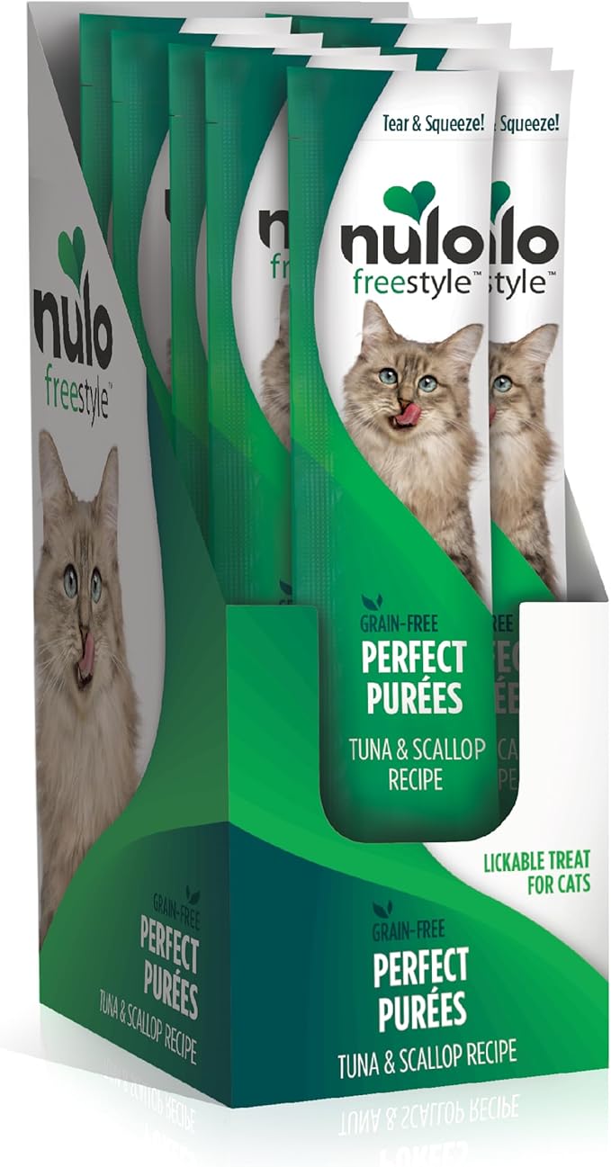 Nulo Freestyle Grain-Free Perfect Purees Premium Wet Cat Treats, Squeezable Meal Topper for Felines, High Moisture Content to Support Cat Hydration, 0.5 Ounce, Tuna & Scallop