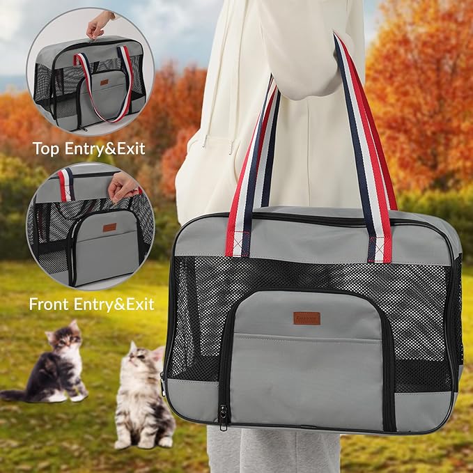 Cat Bag Small Dog Puppy Carrier Handbag Adult Bunny Small Animal Rabbit Traveling Purse Outdoor Go to The Vet Carry Totes (Large, Grey)