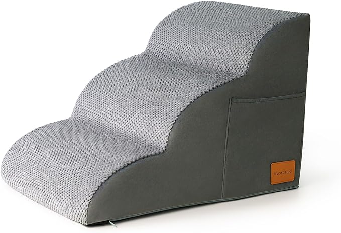 Dog Stairs for Small Dogs, JYpawsiepal dog steps for High Bed and Couch, Pet Ramp with High Density Foam, Non-Slip Balanced Indoor Pet Stairs 3-Step Pet Steps Grey