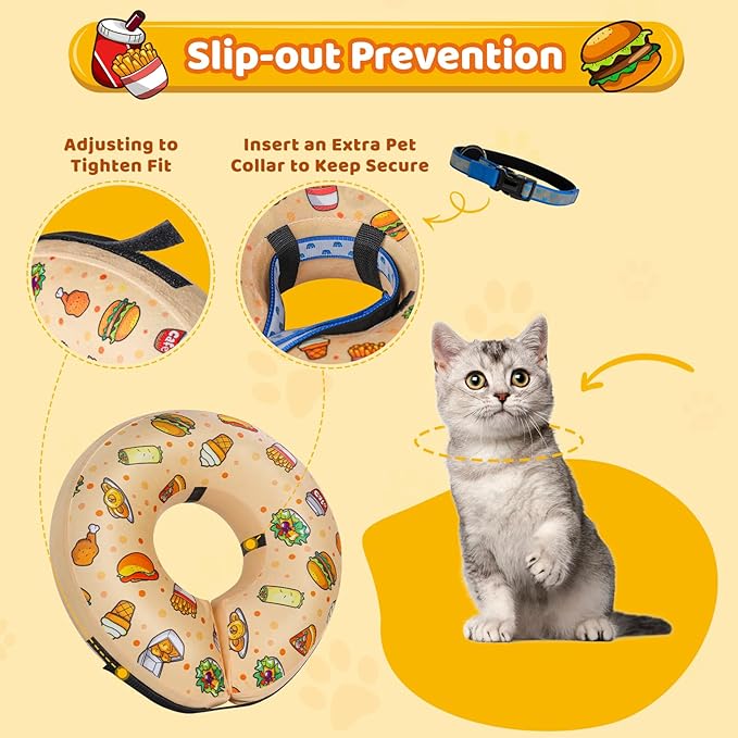 Grand Line Hamburger Collar for Dogs and Cats, Soft Protective Recovery Cone After Surgery, Blow up Pet Donut Collar Cone, E-Collar Alternative Does not Block Vision (Small)