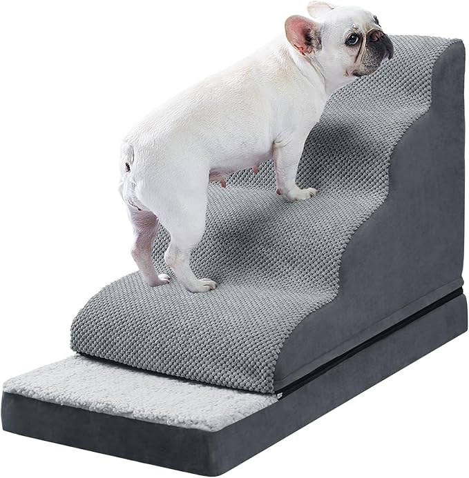 Ryoizen Dog Stairs with dog beds for Small Dogs, Dog Steps for High Bed Couch up to 23'', Waterproof Washable Memory Foam Dog Crate Bed, Detachable Non-Slip Dog Bed Furniture for Puppy and Cats