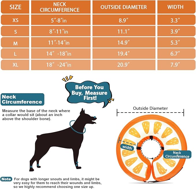Dog Cone Collar for Small Medium Large Dogs for After Surgery, Pet Inflatable Neck Donut Collar Soft Protective Recovery Cone for Dogs and Cats - Alternative E Collar Does not Block Vision Orange,S