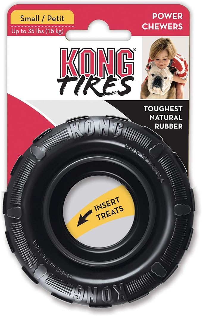 KONG Extreme Tires - KONG's Most Durable Natural Rubber Chew & Fetch Toy - Treat Dispenser Dog Tire Toy - Pet Supplies for Outdoor & Indoor Play - For Small Dogs