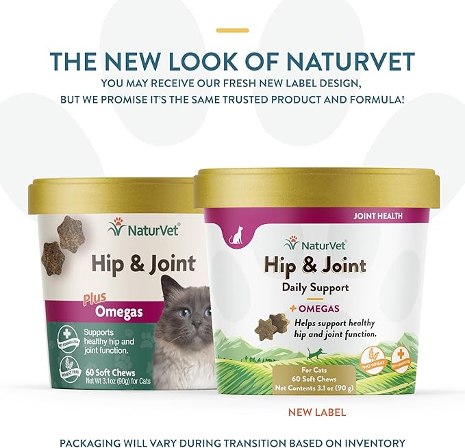 NaturVet – Hip & Joint for Cats Plus Omegas – 60 Soft Chews – Help Supports Healthy Hip & Joint Function – Enhanced with Antioxidants, Omega-3 & 6 Fatty Acids – 30 Day Supply