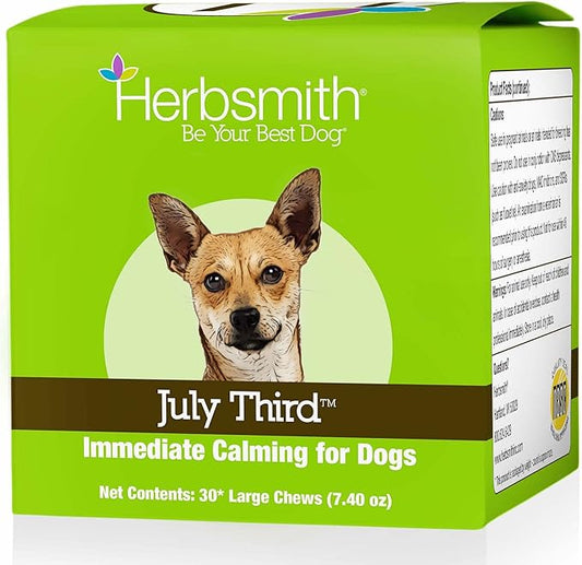 Herbsmith July Third - Canine Calming Chews - Calming Herbs for Dogs - Anxiety Supplements for Dogs - 30ct Large Chews