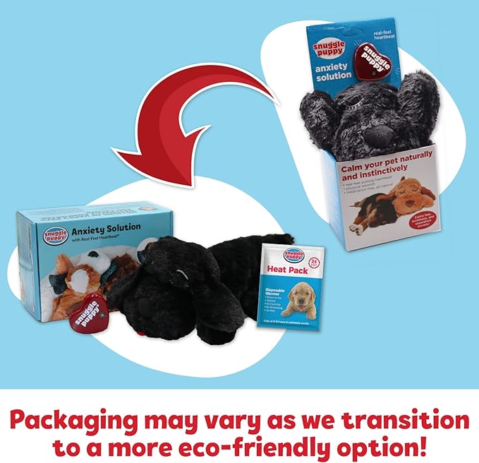 Original Snuggle Puppy Heartbeat Stuffed Toy for Dogs. Pet Anxiety Relief and Calming Aid, Comfort Toy for Behavioral Training in Black