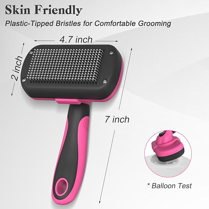 Self Cleaning Slicker Brush for Dogs & Cats, Skin Friendly Grooming Cat Brush, Dog Brush for Shedding, Deshedding Brush, Hair Brush Puppy Brush for Haired Dogs, Pet Supplies Accessories, Pink