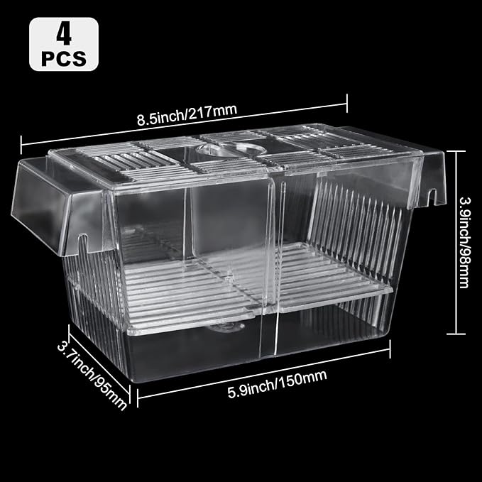 4PCS Fish Breeder Box for Fish Tank, Acrylic Aquarium Fish Isolation Breeding Box with Suction Cups Acclimation Hatchery Incubator for Baby Fishes Guppy Shrimp Clownfish Betta, Medium Size