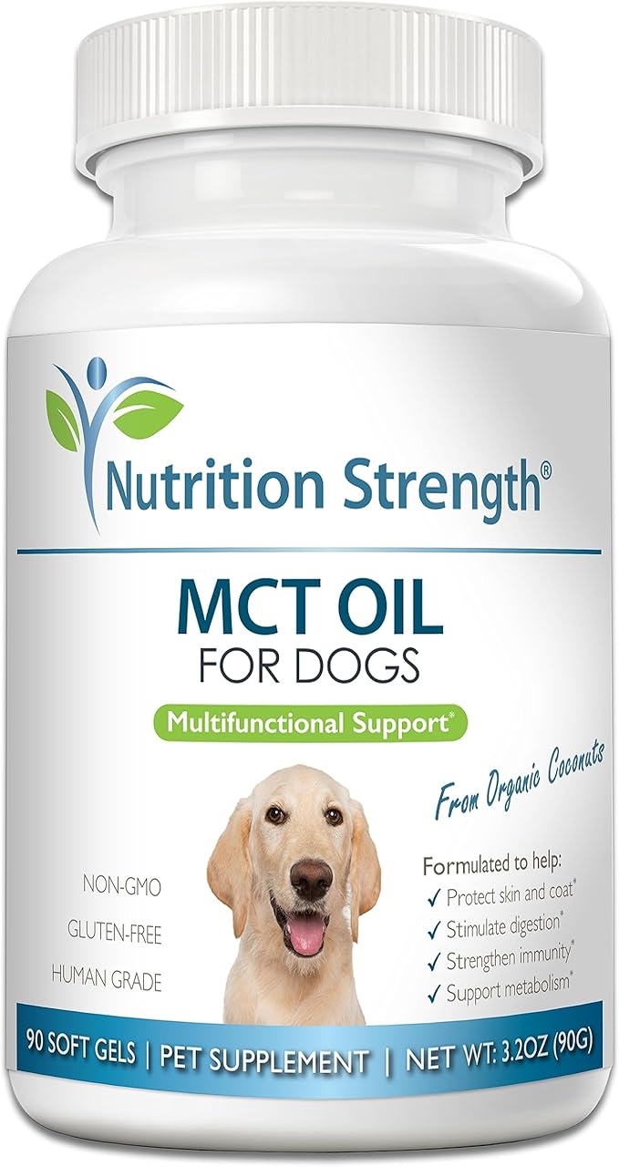 MCT Oil for Dogs from Organic Coconuts, Medium Chain Triglycerides with Caprylic Acid & Capric Acid to Protect Skin and Coat, Boost Immunity, Support Metabolism, 90 Soft Gels