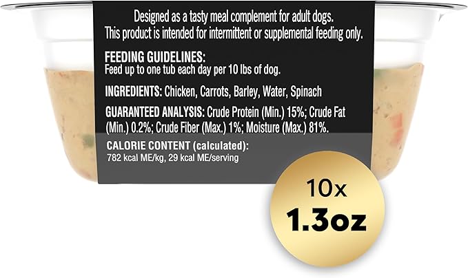 CESAR SIMPLY CRAFTED Adult Wet Dog Food Meal Topper, Chicken, Carrots, Barley & Spinach, 1.3oz., Pack of 10