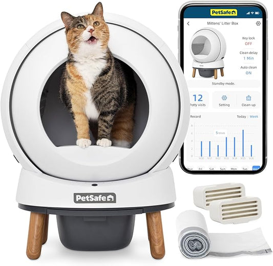 PetSafe ScoopFree SmartSpin Self-Cleaning Cat Litter Box – Advanced Odor Control – App Controlled with Health Monitoring – Works with Any Litter – Up to 2 Weeks of Hands-Free Cleaning