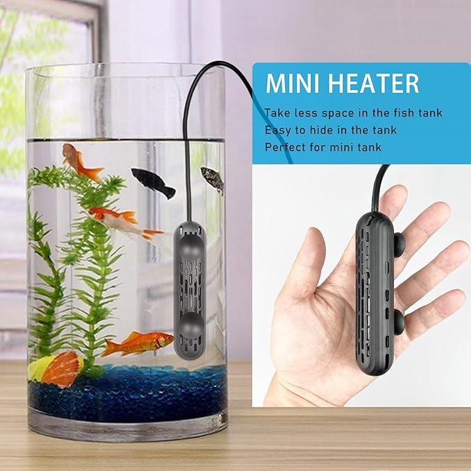 YukiHalu Small Aquarium Heater 25/50/100/150W with Protective Cover, Mini Fish Tank Heater, External Controller, Temperature Adjustable, Digital Display, Used for 5/10/20/30 Gallons (50W-10Gallon)