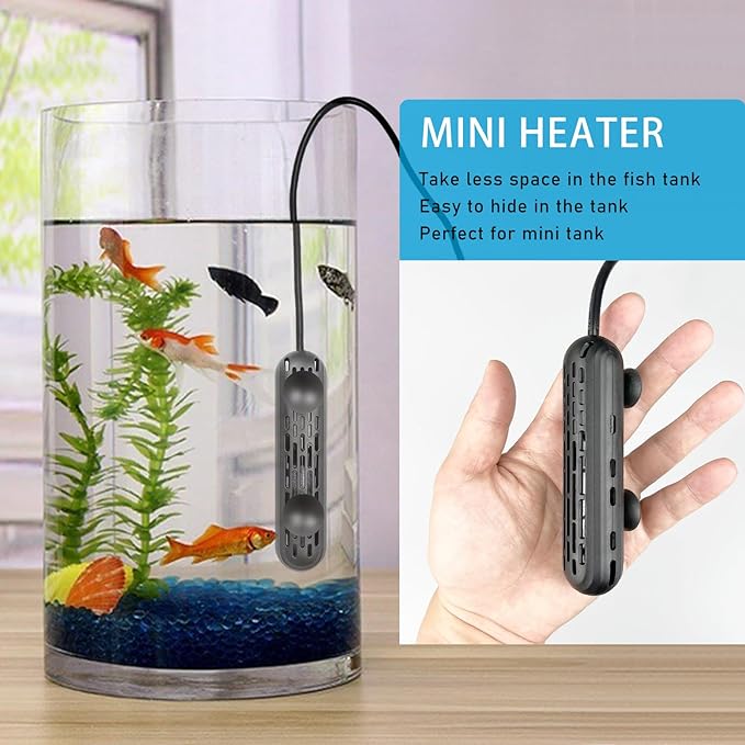 YukiHalu Small Aquarium Heater 25/50/100/150W with Protective Cover, Mini Fish Tank Heater, External Controller, Temperature Adjustable, Digital Display, Used for 5/10/20/30 Gallons (25W-5Gallon)