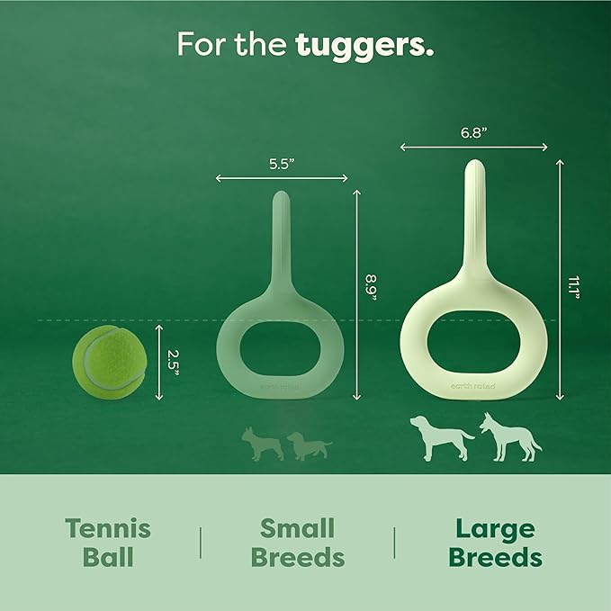 Earth Rated Tug of War Dog Toy, Interactive Pull Toy for Adult and Puppy Dogs, Ergonomic Grip, Natural Rubber, Large, Green