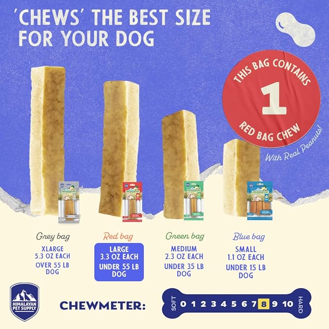 Himalayan Dog Chew Premium Yak Cheese Himalayan Dog Chews, Peanut Butter, 1 Large Treat, 3.3 oz, Dog Treats Large Breed, All Natural, Long Lasting Dog Chews for Aggressive Chewers, Dogs Under 55 lbs