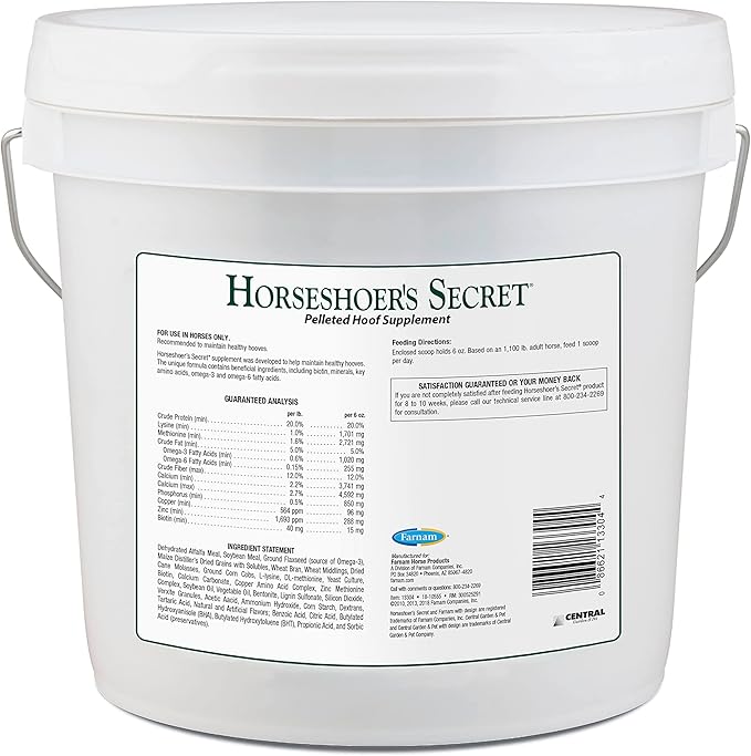 Farnam Horseshoer's Secret Pelleted Hoof Supplements, Promotes healthy hoof growth, maintains hoof walls & supports cracked hooves, 11 lbs., 30 day supply