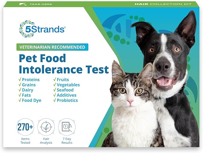 5Strands Pet Food Intolerance Test, at Home Sensitivity Test for Dogs & Cats, 272 Items, Hair Analysis, Accurate for All Ages and Breed, Results in 5 Days - Protein, Grain, Preservatives