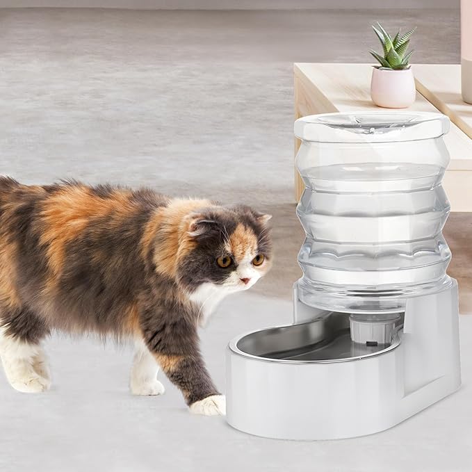 RIZZARI Automatic 4L Pet Waterer, Gravity Dog Water Bowl Dispenser, Stainless Steel Cat Water Dispenser, Large Capacity Water Feeder for Small and Medium-Sized Cats and Dogs (4L)