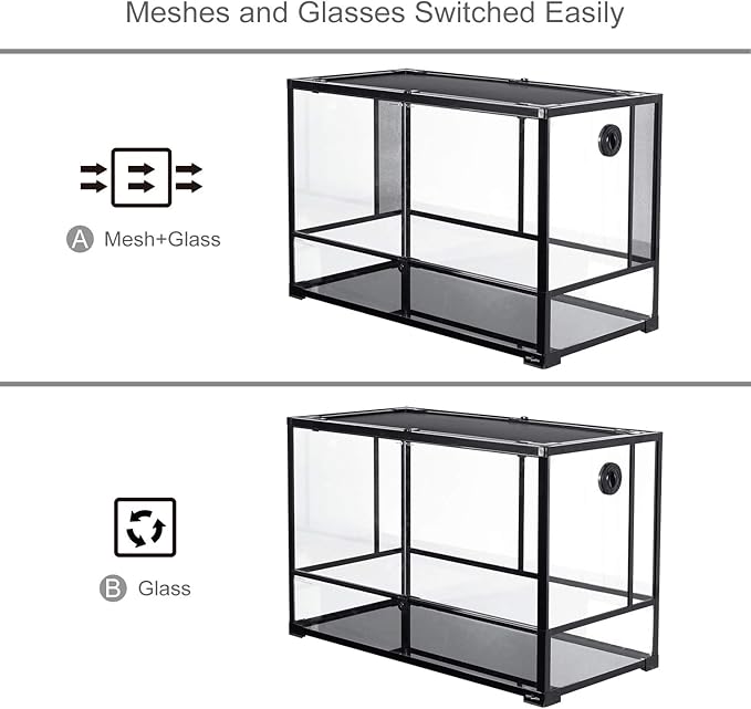 REPTI ZOO 67 Gallon Reptile Terrarium Reptile Large Glass Tank 2 in 1 Side TOP Screens Crested Gecko Tank Double Hinge Door Tortoise Tank Reptile Terrarium Lizard Tank Tree Frog Terrarium