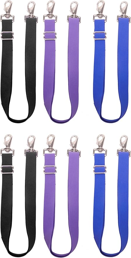 Pack of 6 Adjustable Length Elastic Leg Straps for Horse Blankets,Horse Blanket Sheet Replacement Elastic Leg Strap (6, 2Black+2Blue+2Purple)