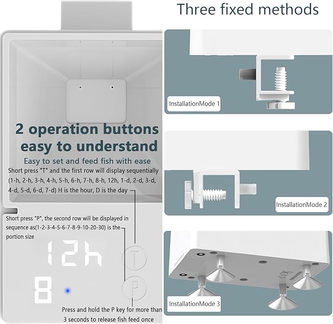 ZHHMl Automatic Feeders, Vacation Fish Feeder Multiple timed Feeding Modes,Mute, 500ml Large Capacity,with Digital Display,Moisture Proof Won't Clog